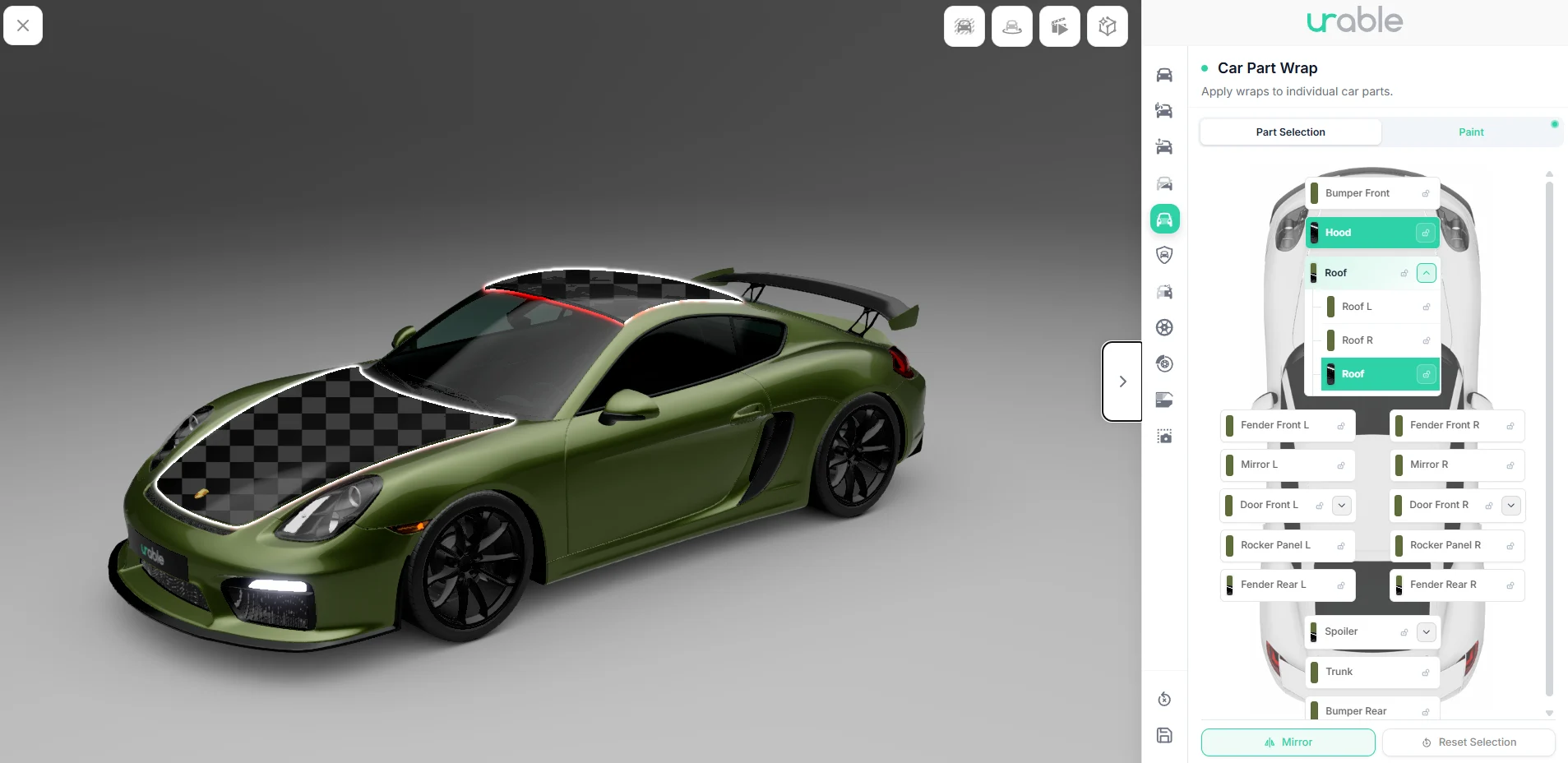 A Porsche is getting configured in the Urable Customizer